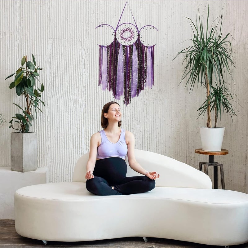 ANROYE Purple Triple Moon Goddess Macrame Wall Hanging, Boho Wiccan Crescent Dream Catcher, Bohemian Dreamcatcher for Women,Woven Pagan Tapestry Decor for Bedroom Witch Decoration - Image 5